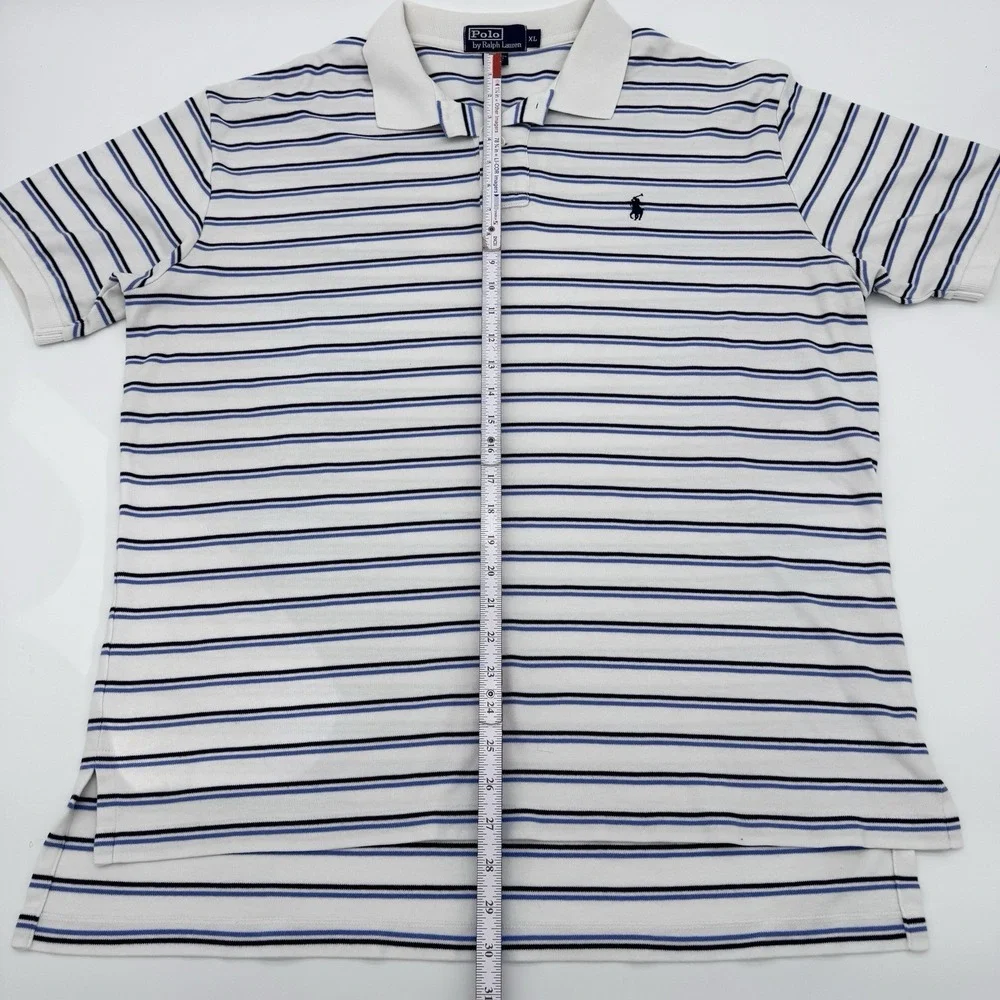Polo Ralph Lauren Stretch Fit Navy Blue White Striped Polo Shirt Men's‎ XL